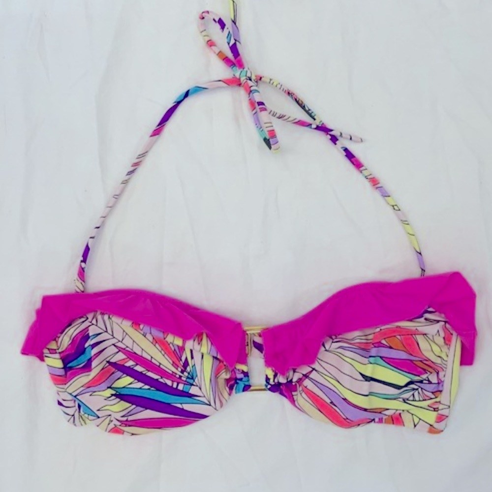 Victoria's Secret | Pink and Multicolor Ruffle Bandeau bikini Top